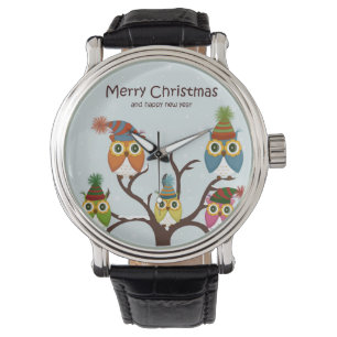 Montre Joyeux hibou de Noël sur l'arbre