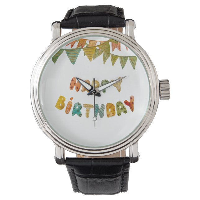 Montre Joyeux message d'anniversaire drapeaux mignon colo (devant)
