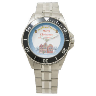 Montre Joyeux Noël et Joyeux Nouvel An Acier inoxydable