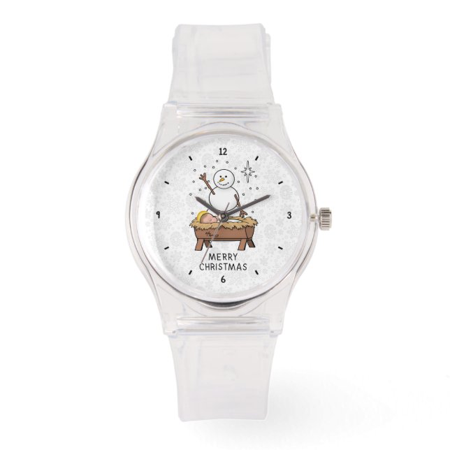 Montre Joyeux Noël Nativité bébé Jésus Snowman (Recto)
