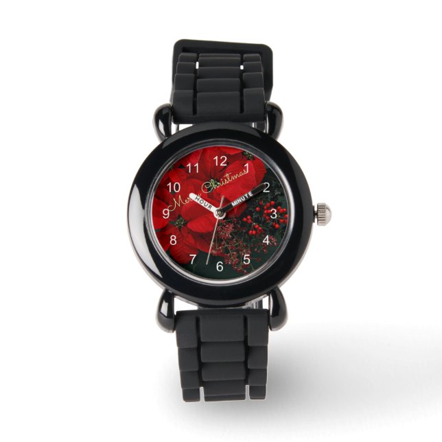 Montre Joyeux Noël Rouge Poinsettias (Recto)