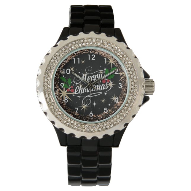 Montre Joyeux Noël scintillement et paillettes, (devant)