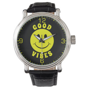 Montre Joyeux visage jaune Good Vibes noir