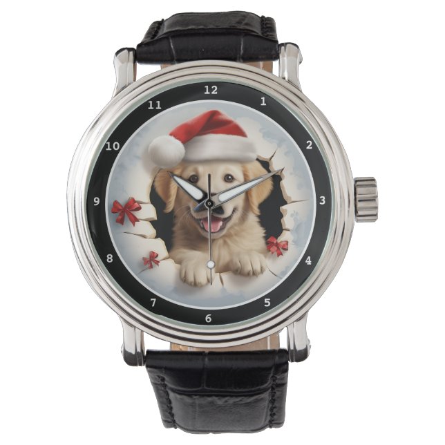 Montre Joyful Golden Retriever Puppy Holiday Image (devant)