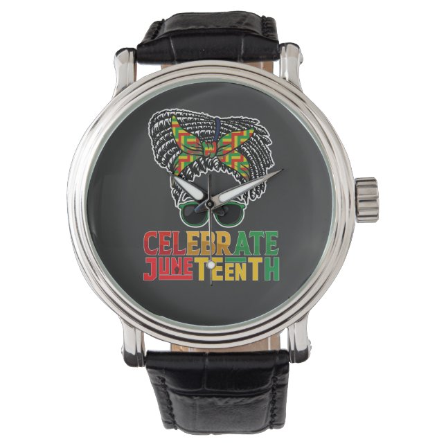 Montre JunetDix Messy Bun fête la liberté noire (devant)