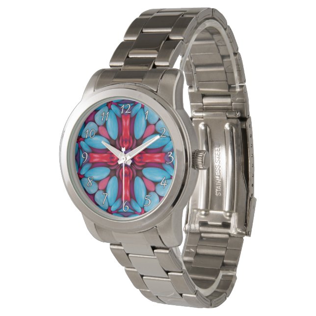 Montre Kaleidoscope Vintage rouge et bleu (Incliné)