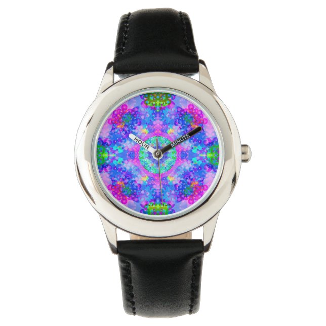 Montre Kaleidoscope violet et vert Fractal Art (devant)