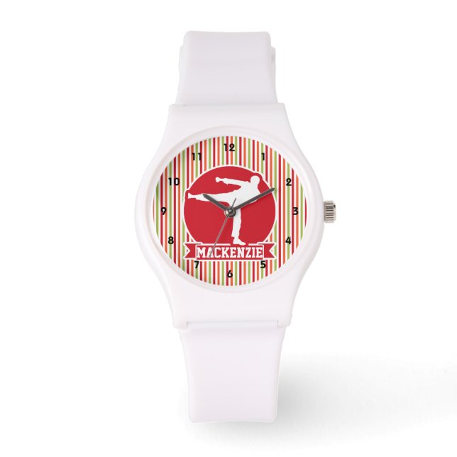 Montre Karaté, Arts Martiaux ; Rouge, Vert, Orange (Recto)