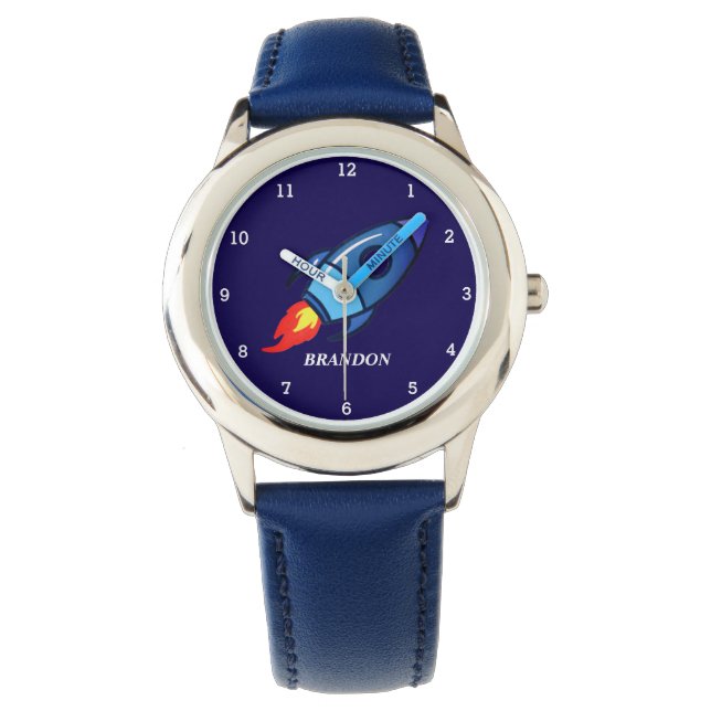 Montre Kids Boys Rocket Space Blue Astronaut Nom (devant)
