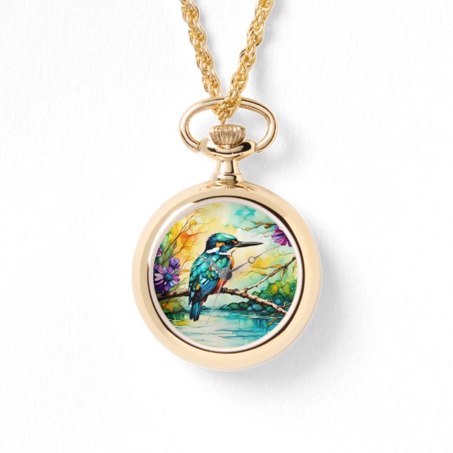 Montre Kingfisher sur l'eau et les Fleurs sauvages (Recto)