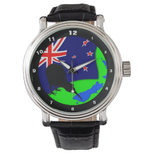 Montre Kiwi Bird & New Zealand Flag/Map Art (Regardez)