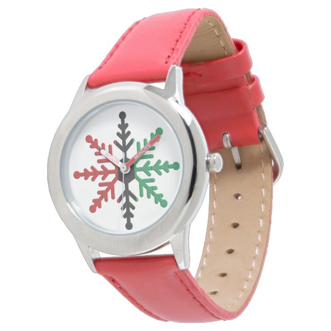 Montre Kwanzaa Rouge noir vert Kinara Flocon de neige ray (Incliné)