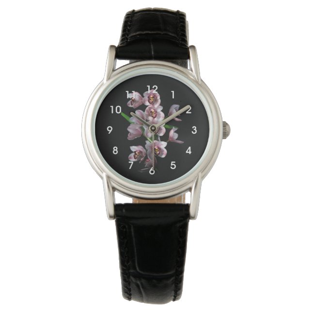 Montre La folie des orchidées sur le noir (devant)