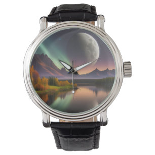 Montre La lune sur le paysage de montagne