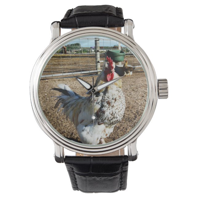 Montre **"La Majesté tachetée : le coq de ferme moucheté" (devant)