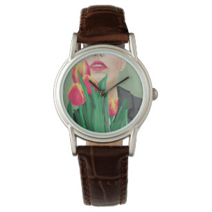 Montre Lady Avec Tulip Green & Orange Modern Graphisme