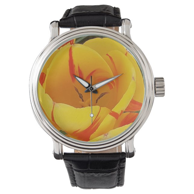 Montre Lanière noire Tulip Jaune (devant)