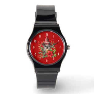 Montre Lanterne rouge de Noël Poinsettia et pin