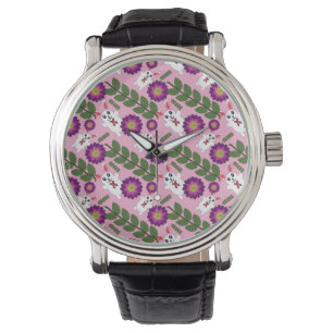 Montre Lapin de printemps Kawaii : Floral maximaliste vio