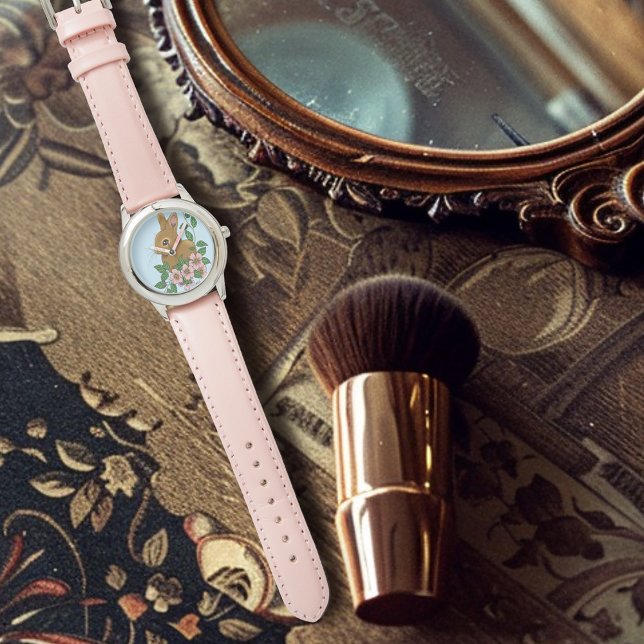 Montre Lapin Lapin Fleurs Roses (Créateur téléchargé)