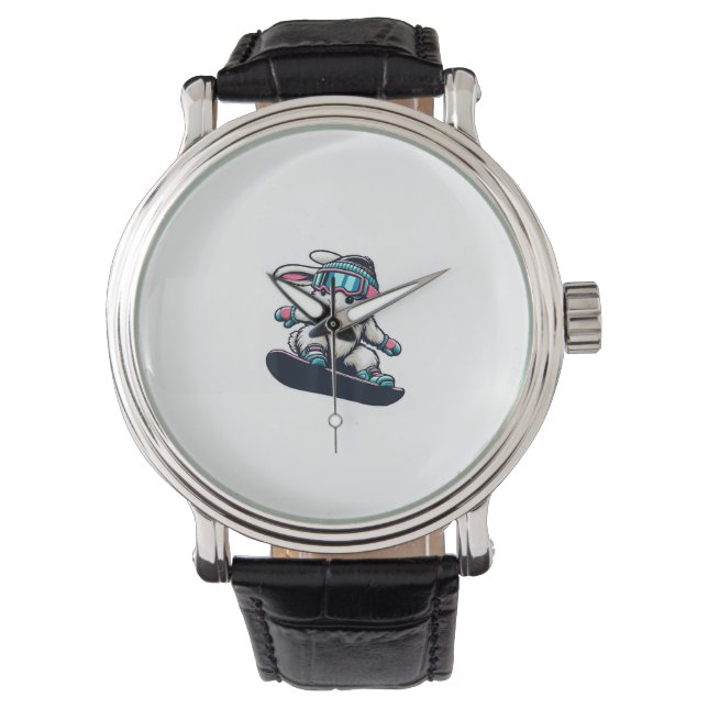 Montre Lapin Mignon Réalisant un Tour de Snowboard Enfant (devant)