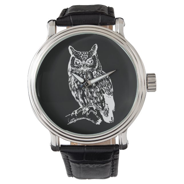Montre L'art de la Chouette noire et blanche (devant)