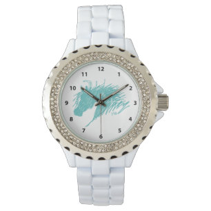 Montre L'art de la tête de cheval Abstraite bleue Turquo