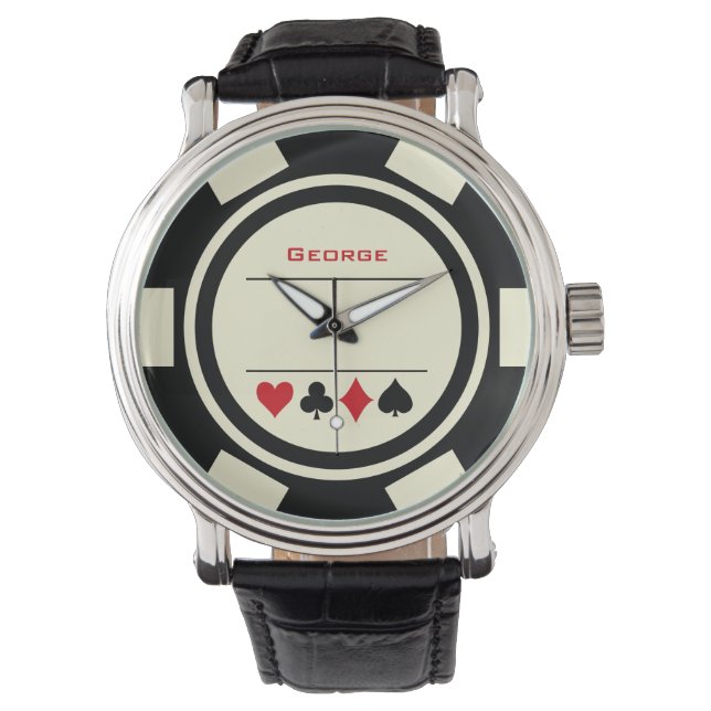 Montre Las Vegas Poker Chip Casino Off Blanc Noir (devant)