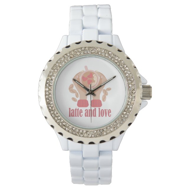 Montre Latte et coupe d'amour, mains et citation de café (devant)