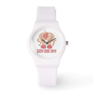 Montre Latte et coupe d'amour, mains et citation de café