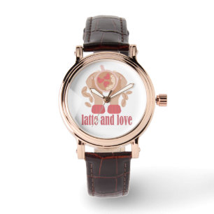 Montre Latte et coupe d'amour, mains et citation de café