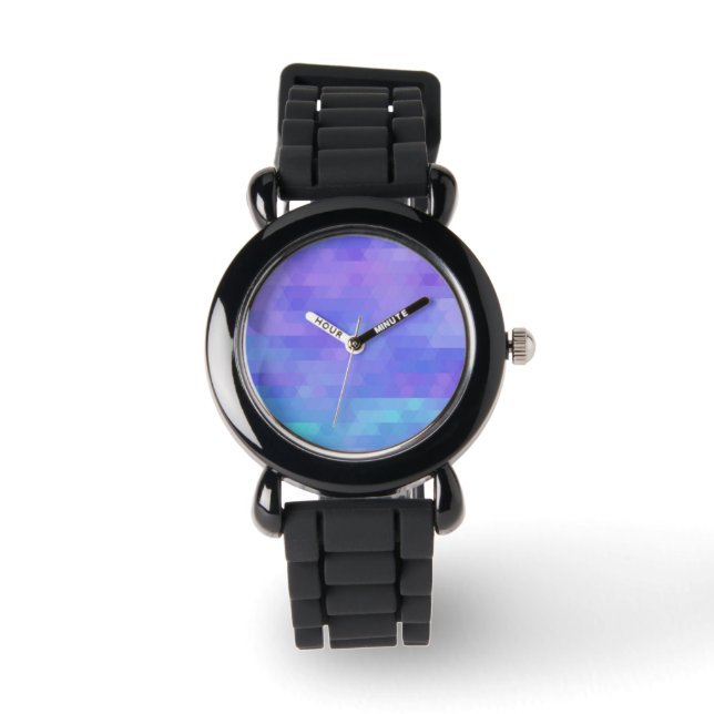 Montre Lavande aqua & violet triangle abstrait mosaïque (Recto)
