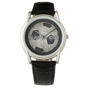 Montre Le cuir noir des hommes grunges de style de ballon
