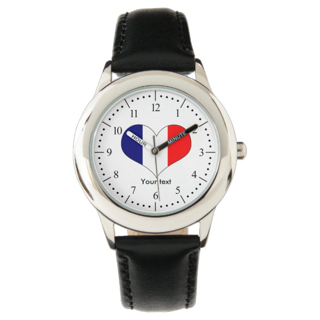 Montre Le drapeau français en forme de coeur avec le text (devant)