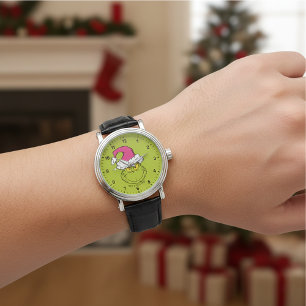Montre Le Grinch avec un chapeau de Père Noël rose
