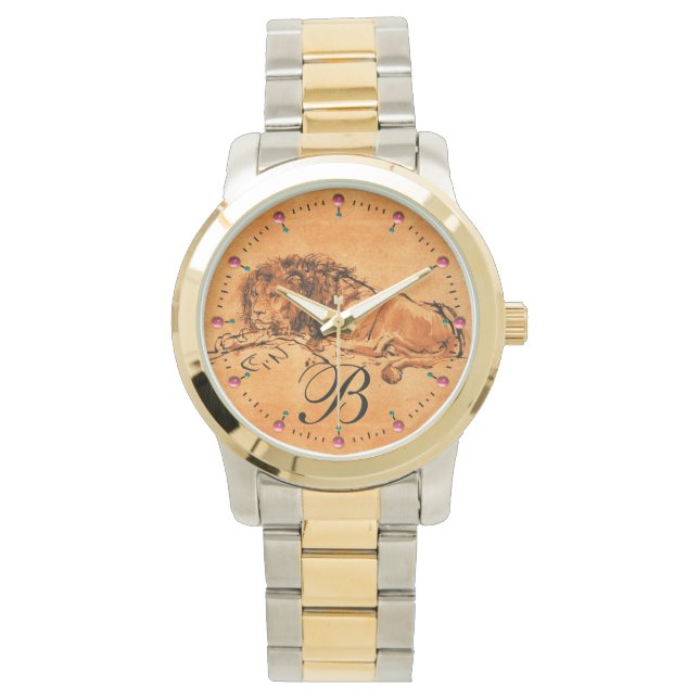 Montre LE LION DU CAP MENANT VERS LE BAS, Monogramme jaun (devant)