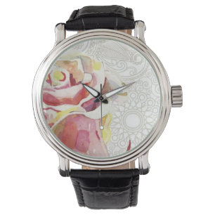 Montre Le motif floral fleuri avec l'aquarelle rose s'est
