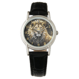 Montre Le Roi : Lion Mâle Majestueux Or et Gris,