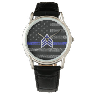 Montre Le sergent Stripes Mince Ligne Bleue Distressed Dr