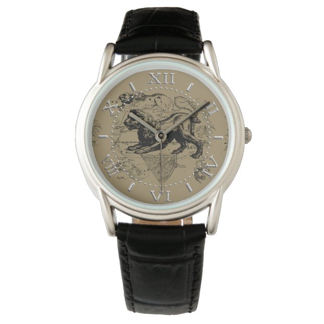 Montre Leo Constellation Map Hevelius 1690 sur Taupe Dial (devant)