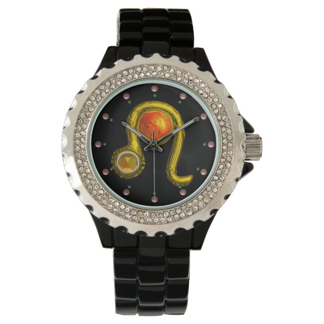 Montre LEO GOLD ZODIAC JEULE D'ANNIVERSAIRE, Jaune, Noir (devant)