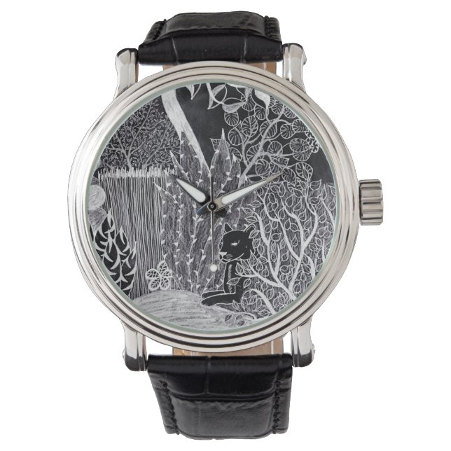 Montre Léopard noir dans la jungle - dessin au crayon (devant)