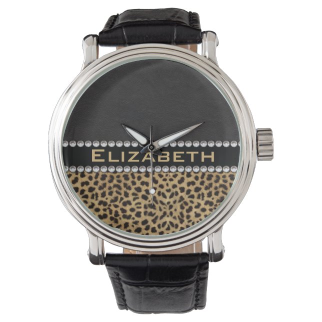 Montre Léopard Spot Rhinestone Diamonds Monogram (devant)