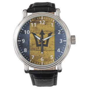 Montre Les Barbade diminuent sur le vieux grain en bois