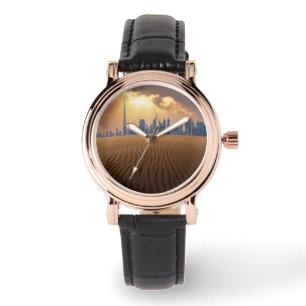 Montre Les déserts   Vue Skyline de Dubaï depuis la dune 