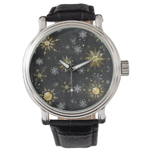 Montre Les flocons dorés de Noël sur l'Arrière - plan noi