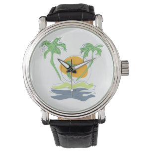 Montre Les paysages de plage tropicaux de l'île. Palmier