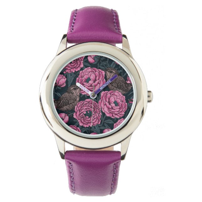 Montre Les pivoines et les brins sur gris foncé (devant)