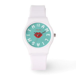 Montre Lettre blanche personnalisée Cadran et lèvres roug
