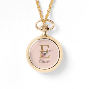 Montre Lettre de nom personnalisée E Roses roses blush fe